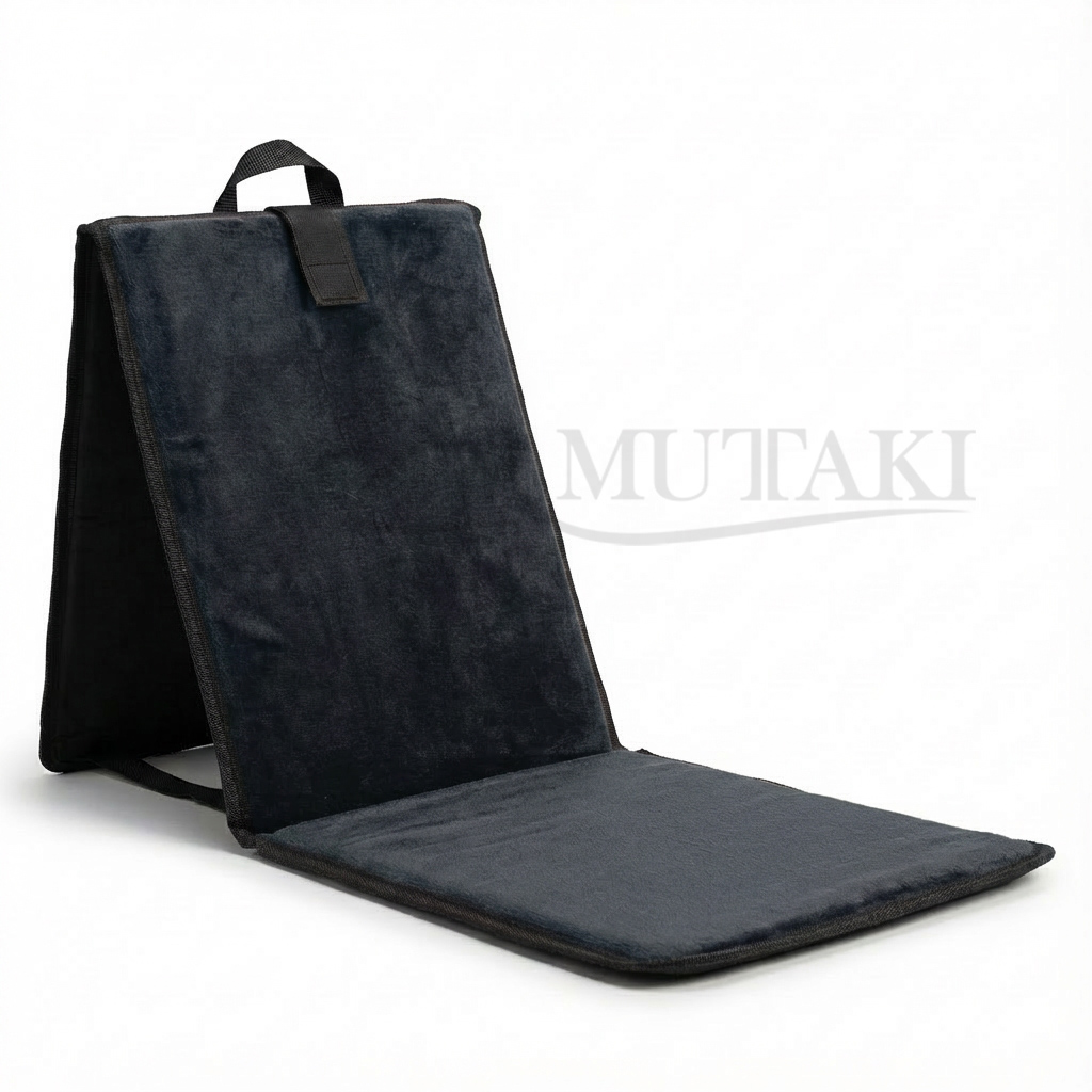 Tapis de Prière Noire Pliable avec Dossier et Poche