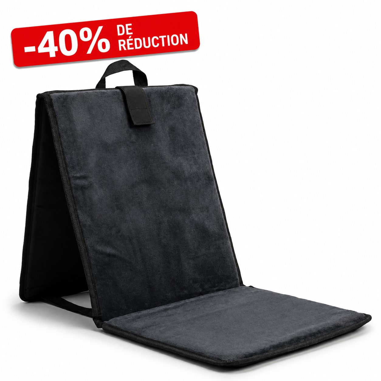 Tapis de Prière Noire Pliable avec Dossier et Poche